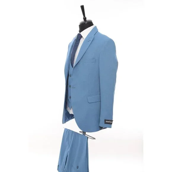 Derman Sky Blue Patterned Fabric Luxury Suit 3 Pieces
